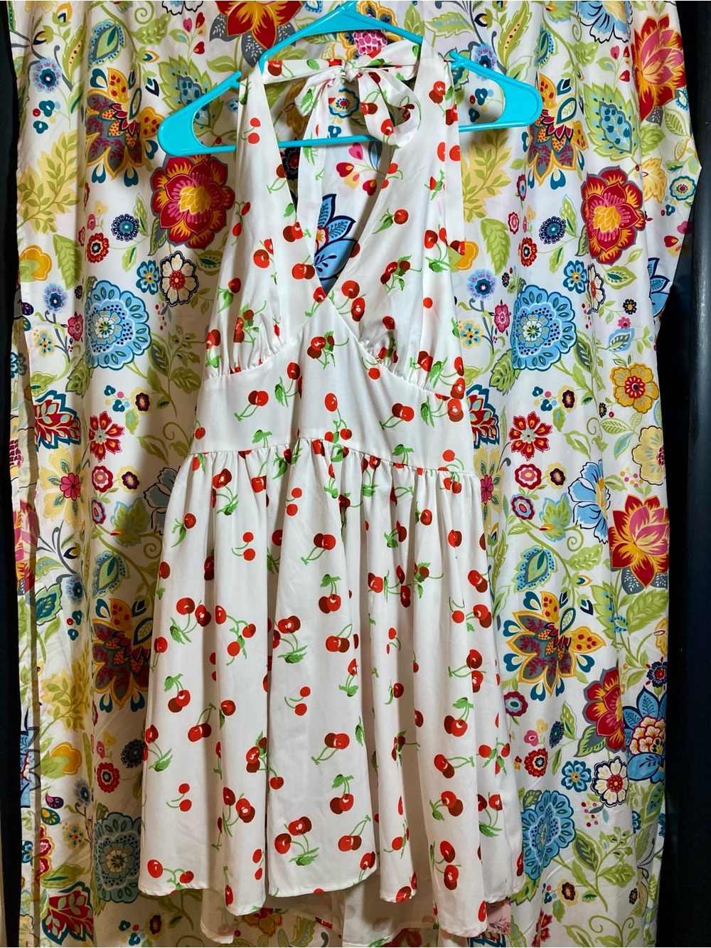 SHEIN Mod NWT White Halter Dress with Red Cherry Print Size L